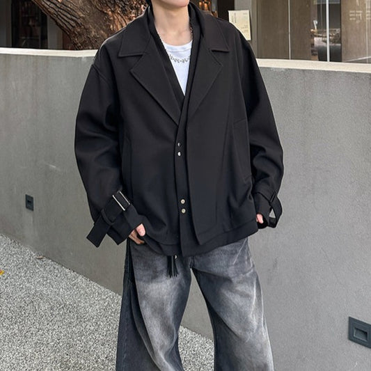 フェイクレイヤード ラージラペル デザインジャケット