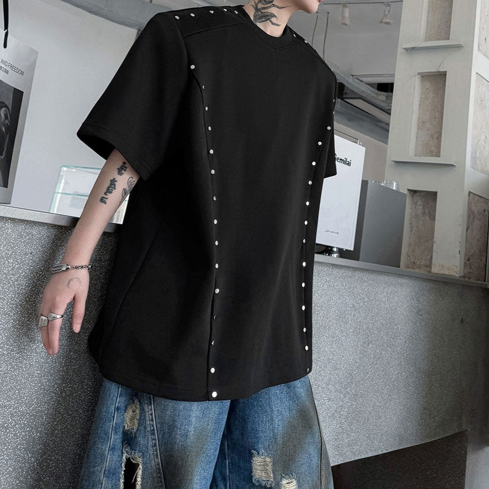 メタルリベットライン パッドショルダー ハーフスリーブTシャツ