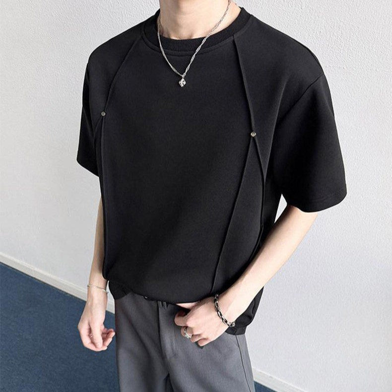 ラインデザイン ラウンドネック ハーフスリーブＴシャツ