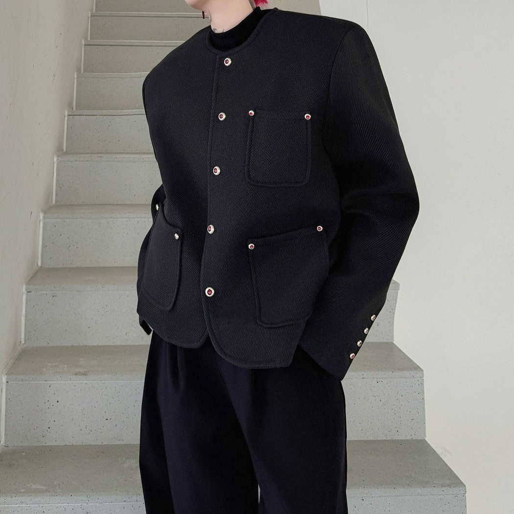 ラインストーンボタン ノーカラージャケット
