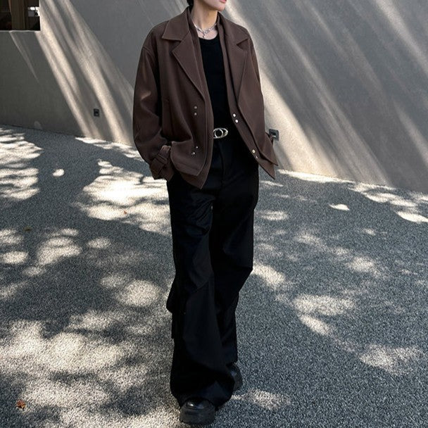 フェイクレイヤード ラージラペル デザインジャケット