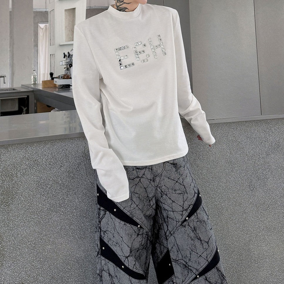 ワードデコレート パッドショルダー ロングスリーブTシャツ