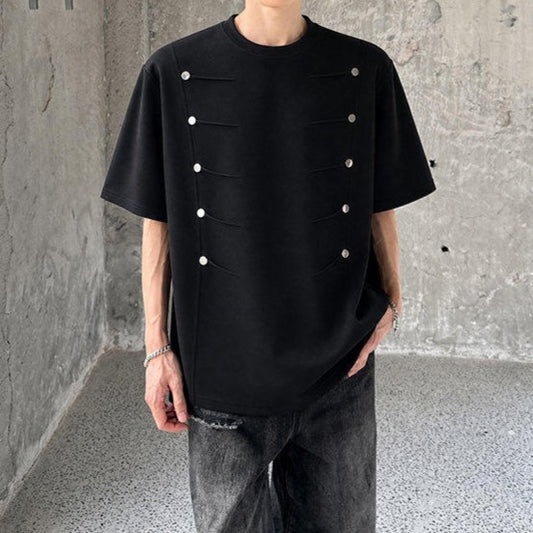 ツーラインズスタッズ パッドショルダー ハーフスリーブTシャツ