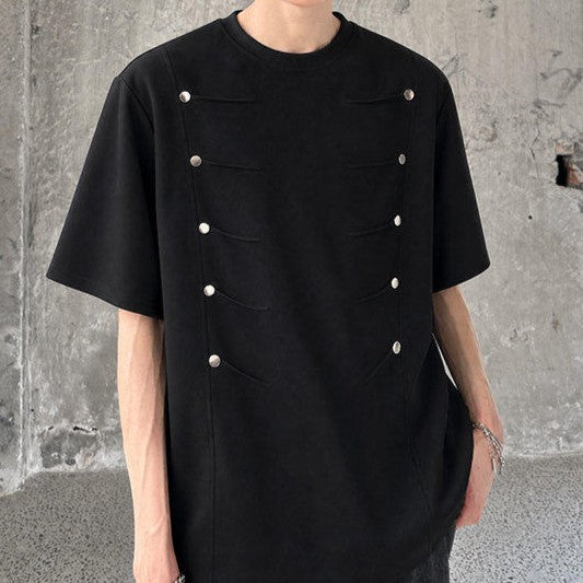 ツーラインズスタッズ パッドショルダー ハーフスリーブTシャツ