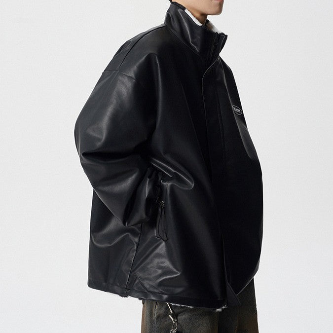 リバーシブル チェックドパターン PUレザージャケット