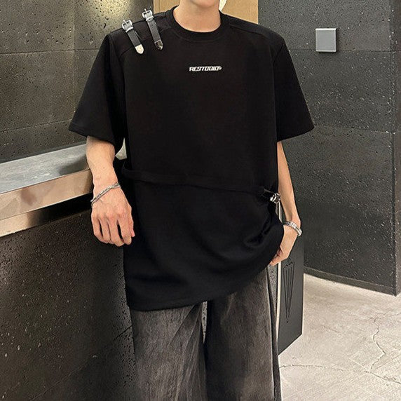 ツインバックル パッドショルダー ハーフスリーブＴシャツ