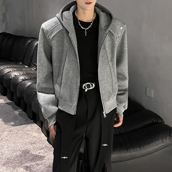 ショートレングス パッドショルダー ジップフーディー