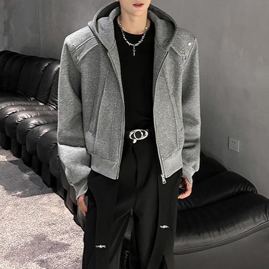 ショートレングス パッドショルダー ジップフーディー