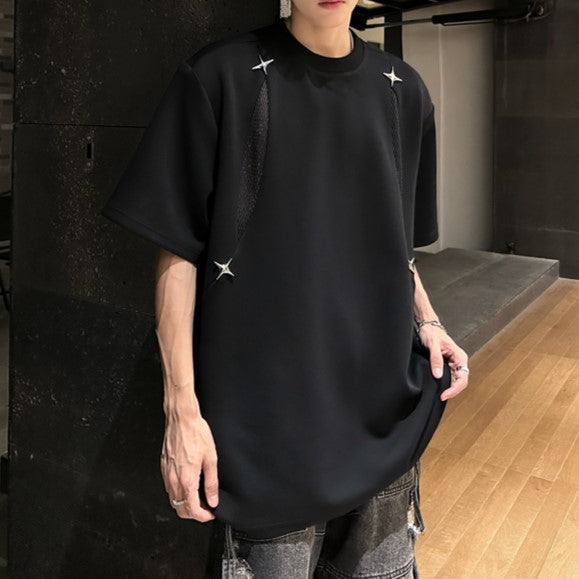 ポイントメッシュ パッドショルダー ハーフスリーブTシャツ