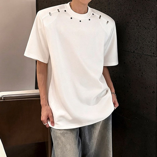 リベットデコレート パッドショルダー ハーフスリーブＴシャツ