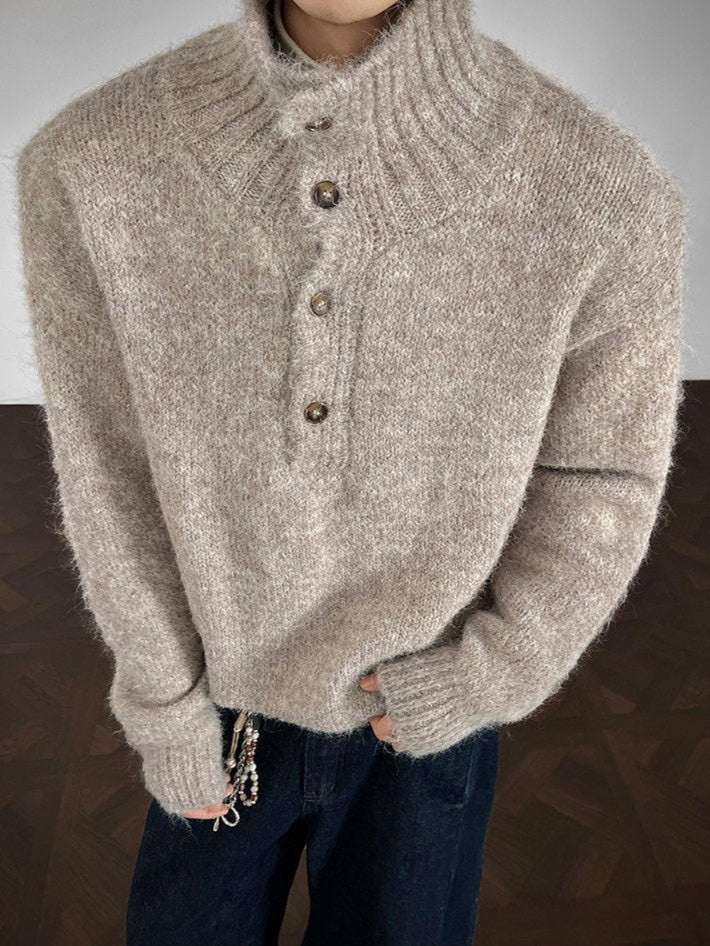 ハーフボタンタートルネック ウール プルオーバーニット