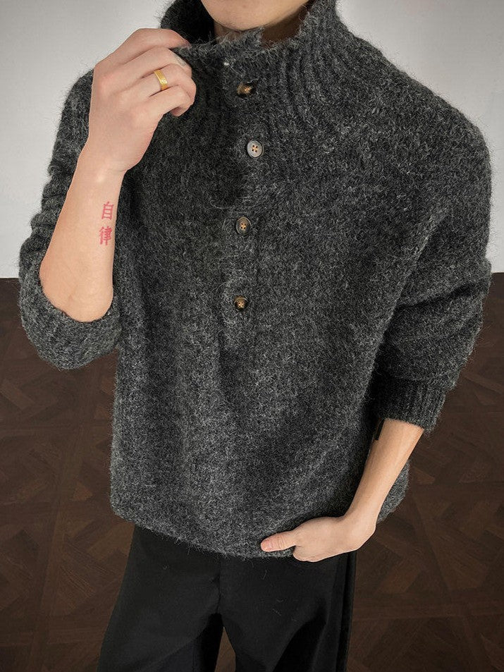 ハーフボタンタートルネック ウール プルオーバーニット