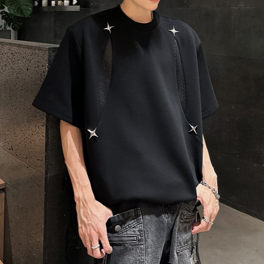 ポイントメッシュ パッドショルダー ハーフスリーブTシャツ