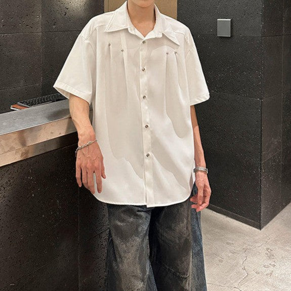 フロントプリーツデザイン ハーフスリーブシャツ