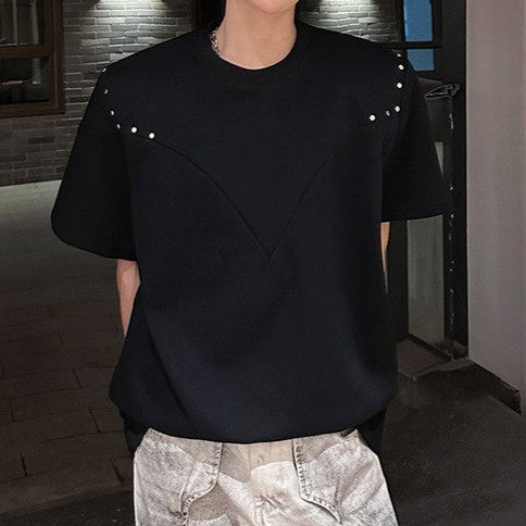 メタルスタッズ パッドショルダー ハーフスリーブＴシャツ