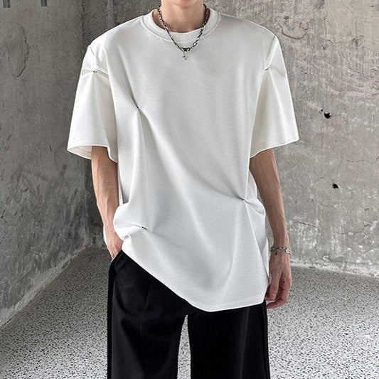 スナップボタンデザイン パッドショルダー ハーフスリーブＴシャツ