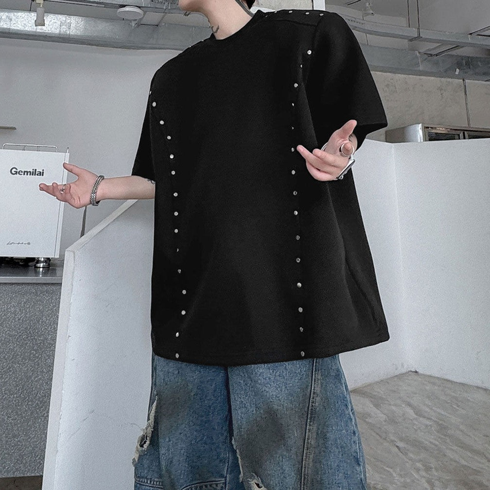 メタルリベットライン パッドショルダー ハーフスリーブTシャツ