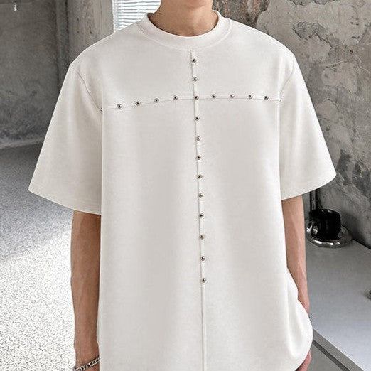スタッズクロス パッドショルダー ハーフスリーブTシャツ