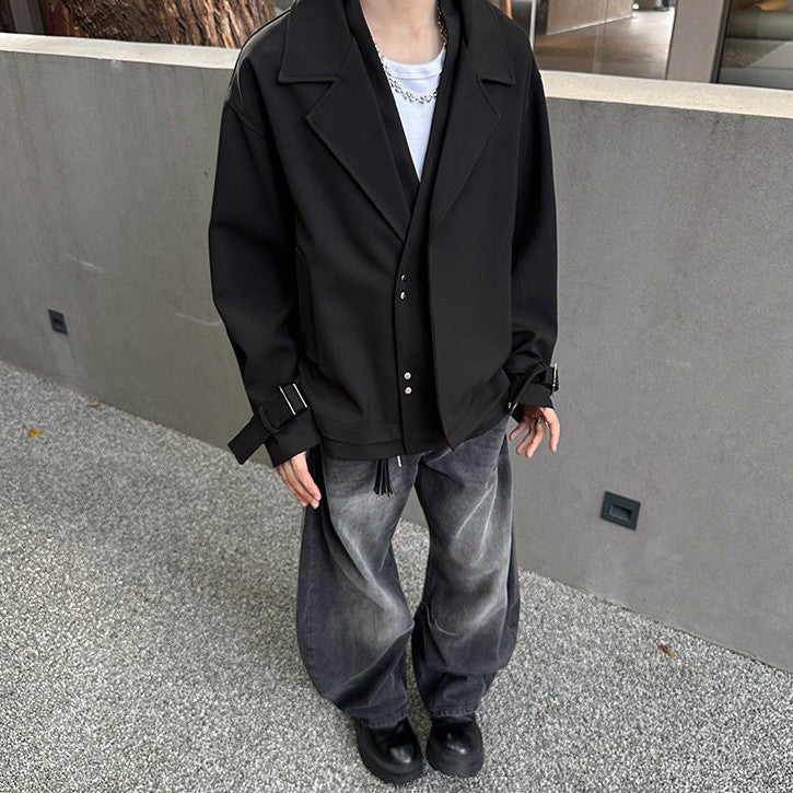 フェイクレイヤード ラージラペル デザインジャケット