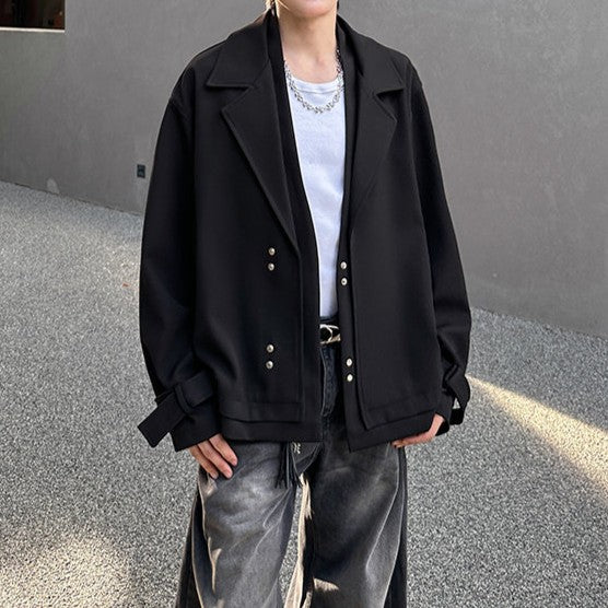 フェイクレイヤード ラージラペル デザインジャケット