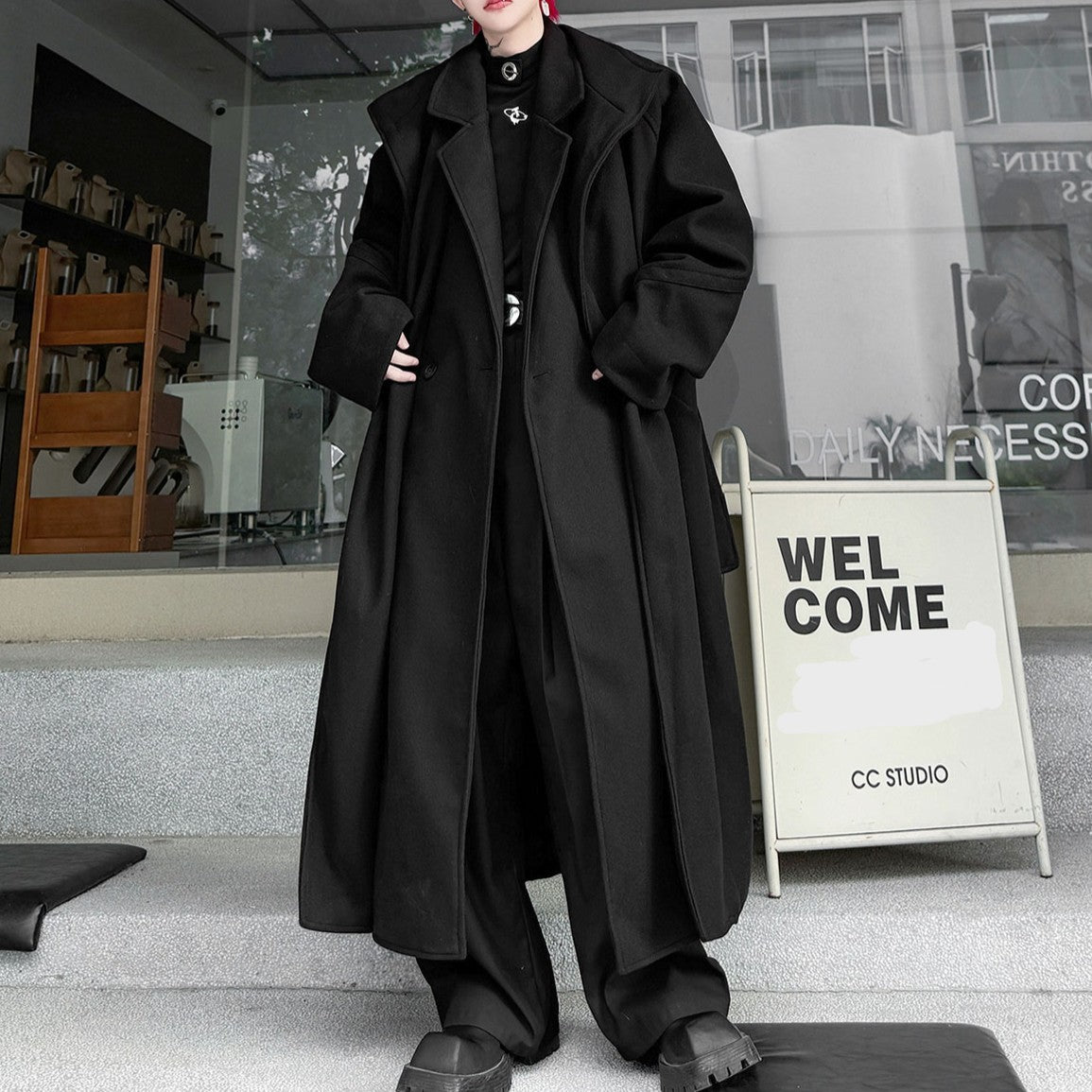 フェイクレイヤード ウールオーバーコート