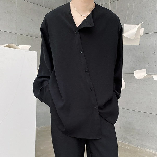 アシンメトリー ラウンドネック ロングスリーブシャツ