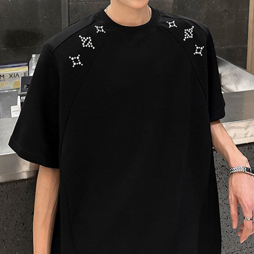 パールデザイン パッドショルダー ハーフスリーブTシャツ