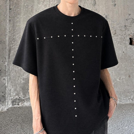 スタッズクロス パッドショルダー ハーフスリーブTシャツ