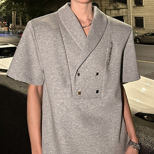ダブルブレストVネック パッドショルダー ハーフスリーブTシャツ