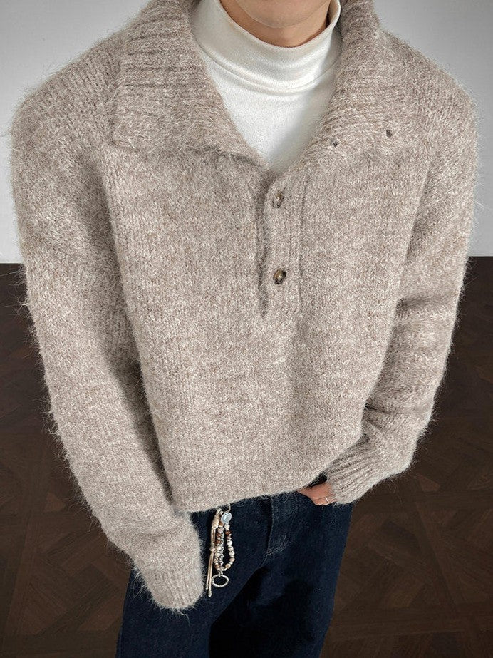 ハーフボタンタートルネック ウール プルオーバーニット