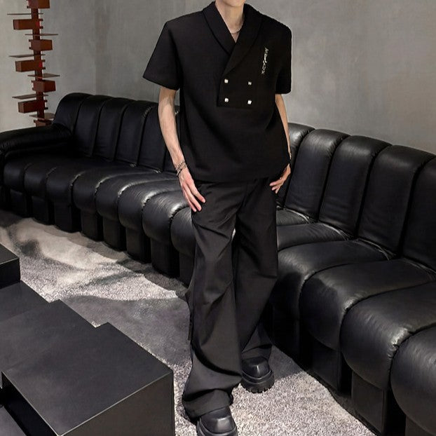ダブルブレストVネック パッドショルダー ハーフスリーブTシャツ
