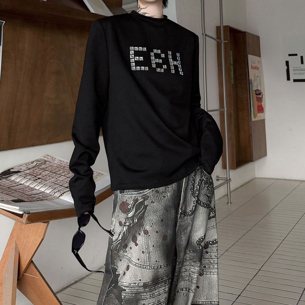 ワードデコレート パッドショルダー ロングスリーブTシャツ