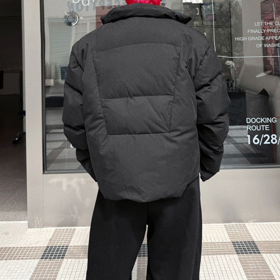 フェイクツーピース コットンパディング スタンドジャケット