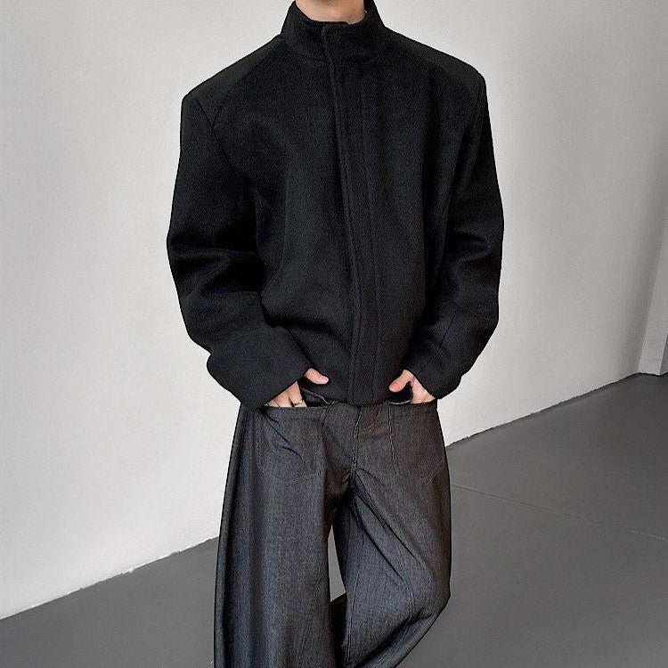 スタンドカラー ウールショートジャケット