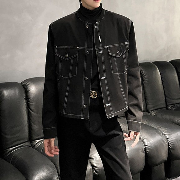 ノーカラー ステッチド ショートジャケット