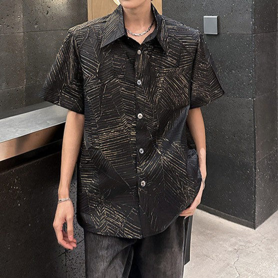 フォイルプリント パッドショルダー ハーフスリーブシャツ