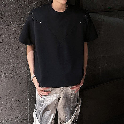 メタルスタッズ パッドショルダー ハーフスリーブＴシャツ