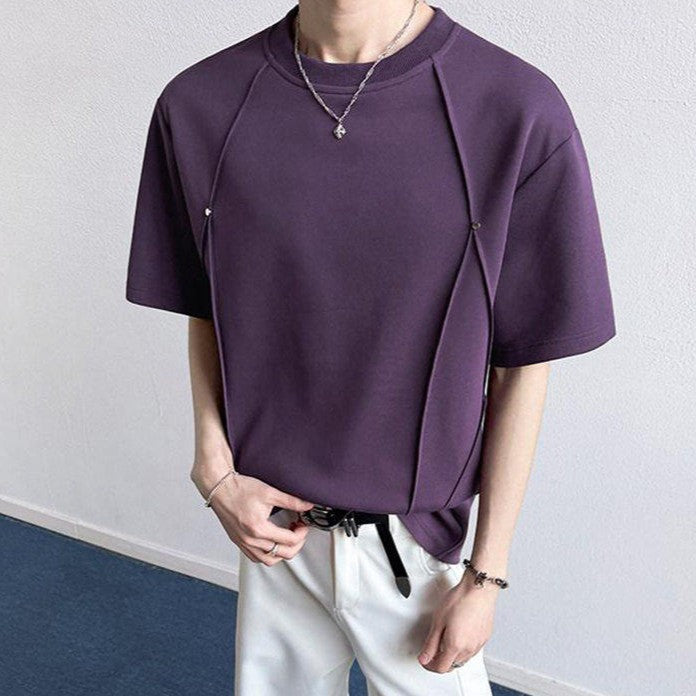 ラインデザイン ラウンドネック ハーフスリーブＴシャツ