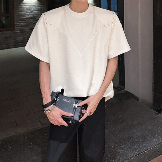 メタルスタッズ パッドショルダー ハーフスリーブＴシャツ