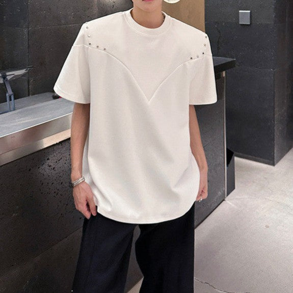 メタルスタッズ パッドショルダー ハーフスリーブＴシャツ