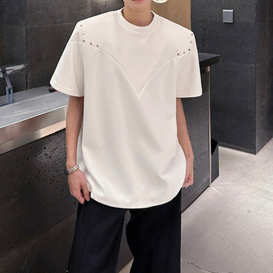 メタルスタッズ パッドショルダー ハーフスリーブＴシャツ