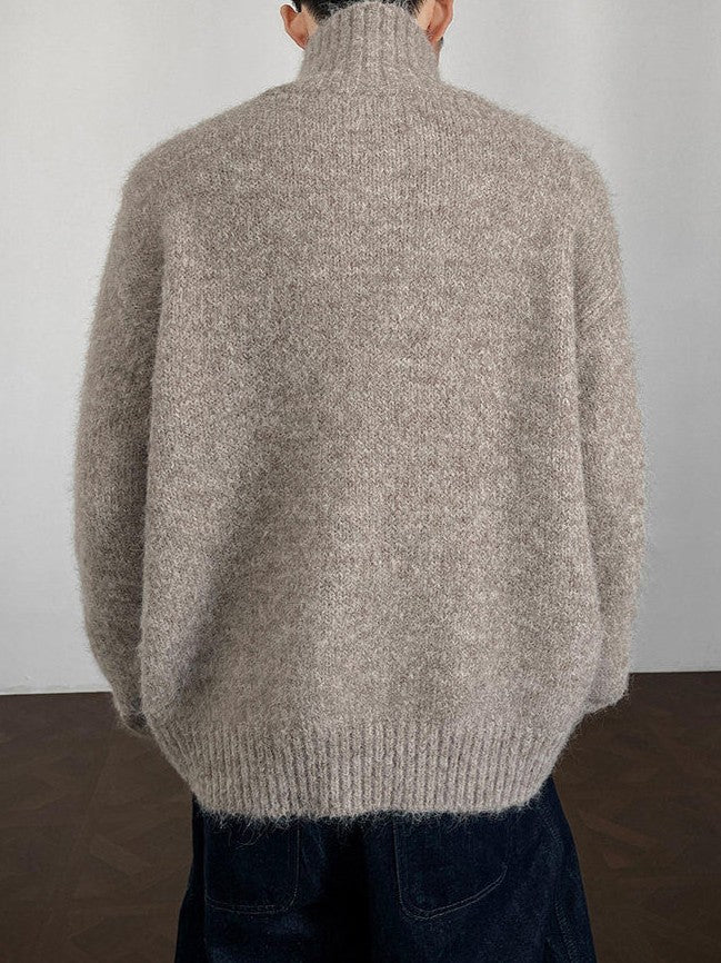 ハーフボタンタートルネック ウール プルオーバーニット