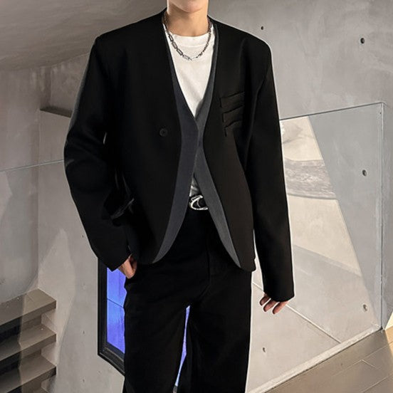 ツートンカラー ショート ノーカラー テーラードジャケット