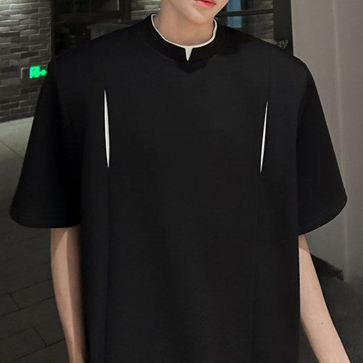 フェイクレイヤード パッドショルダー ハーフスリーブTシャツ